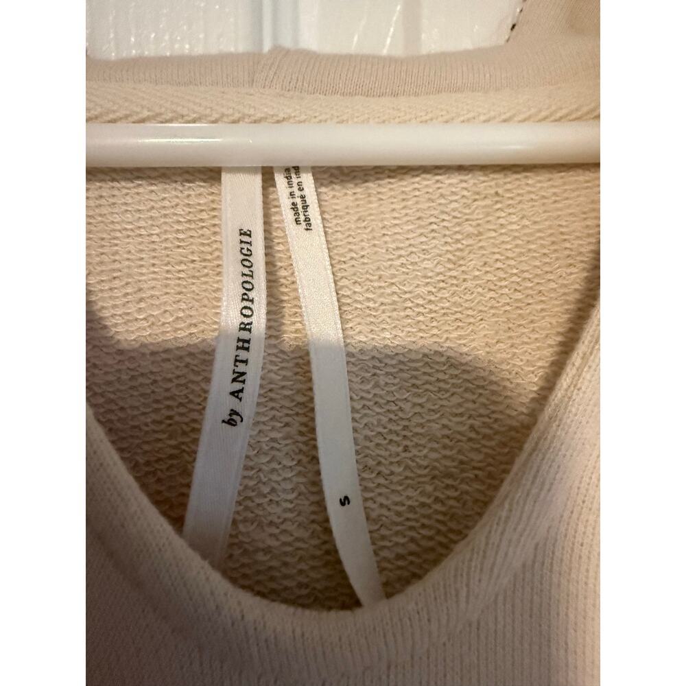 Anthropologie Embroidered Cropped Cream Hoodie Small - Picture 4 of 10